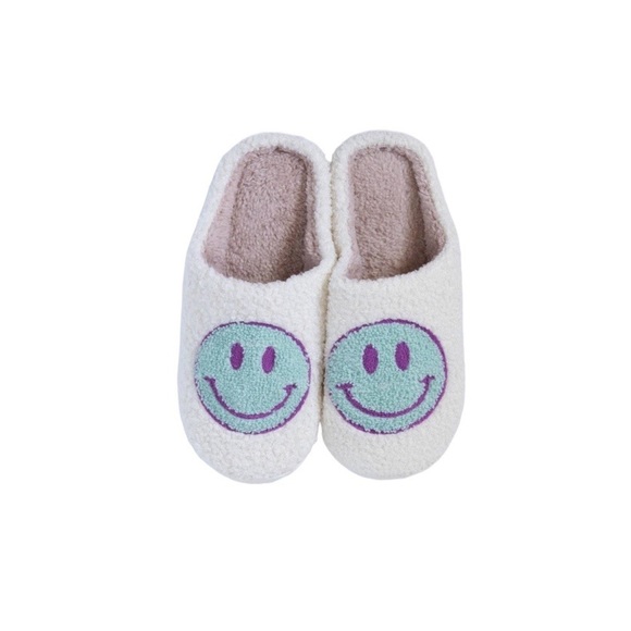 Teal Smiley Face Slippers - Picture 3 of 3